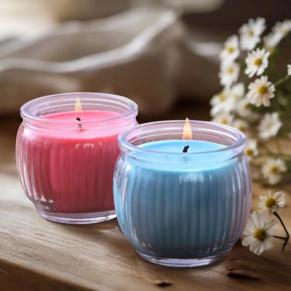 Ribbed Jar Candles - Cool Blue & Damask Rose