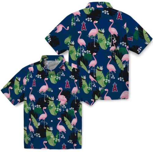 Flamingo Leaf Motif Blue Los Angeles Angels Hawaiian Shirt