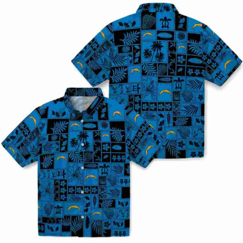 Tropical Patchwork Blue Black Los Angeles Chargers Hawaiian Shirt