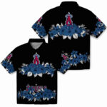 Hibiscus Stripe Blue Black Los Angeles Angels Hawaiian Shirt