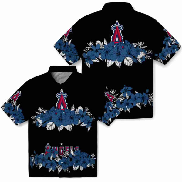Hibiscus Stripe Blue Black Los Angeles Angels Hawaiian Shirt