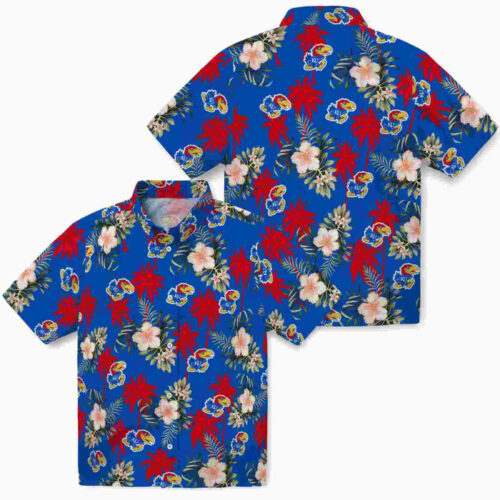 Palm Tree Flower Blue Kansas Jayhawks Hawaiian Shirt