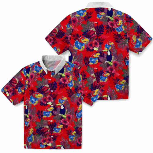 Floral Toucan Blue Red Kansas Jayhawks Hawaiian Shirt
