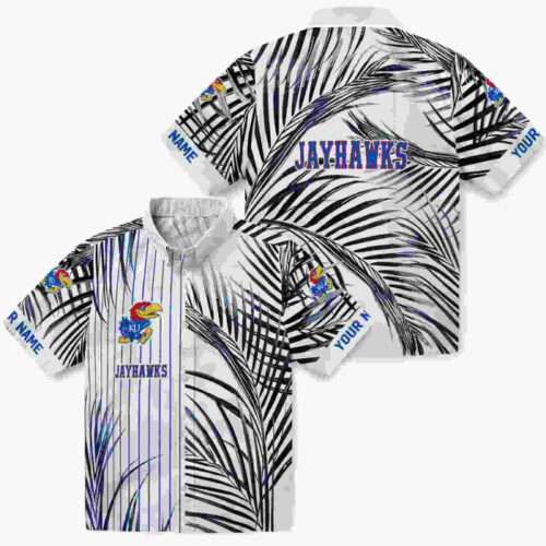 Palm Stripes Blue Black White Kansas Jayhawks Hawaiian Shirt