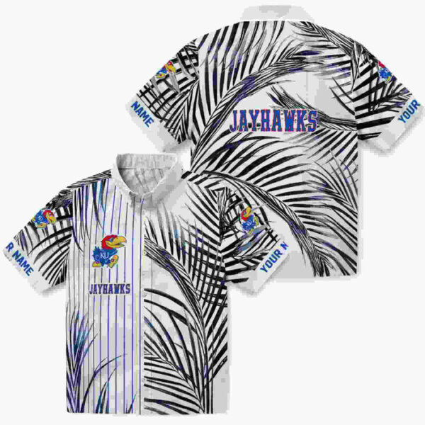Palm Stripes Blue Black White Kansas Jayhawks Hawaiian Shirt