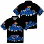 Hibiscus Stripe Blue Black Kansas Jayhawks Hawaiian Shirt