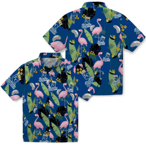 Flamingo Leaves Royal Blue Kansas City Royals Hawaiian Shirt