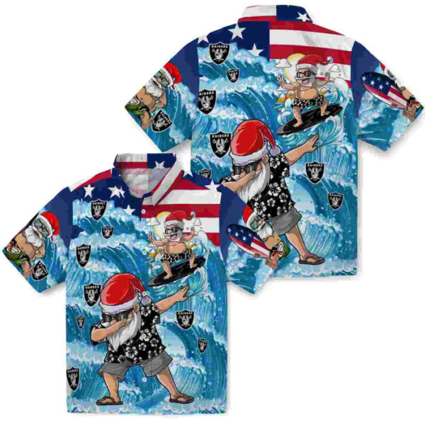Surfing Santa Blue Las Vegas Raiders Hawaiian Shirt