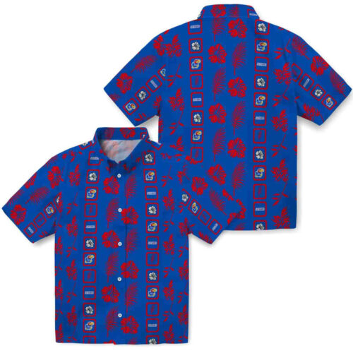 Framed Floral Blue Kansas Jayhawks Hawaiian Shirt