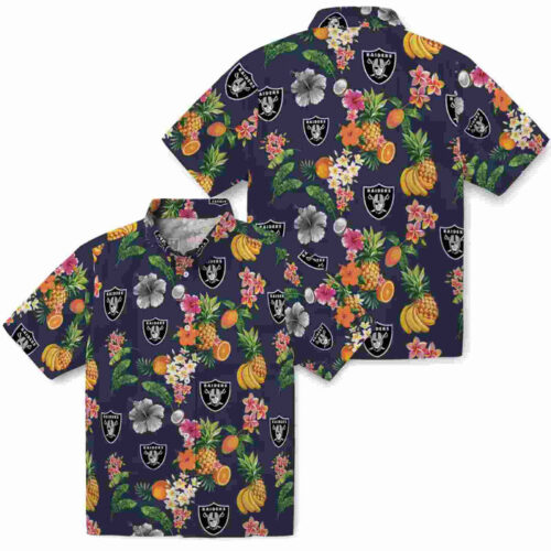 Hibiscus And Fruit Navy Blue Las Vegas Raiders Hawaiian Shirt