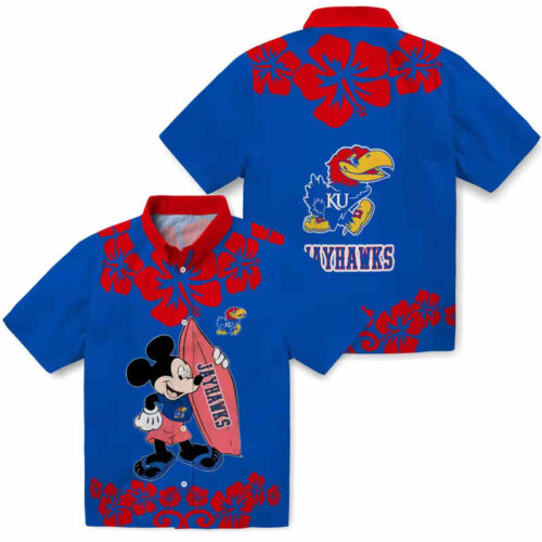 Surfing Mickey Blue Kansas Jayhawks Hawaiian Shirt