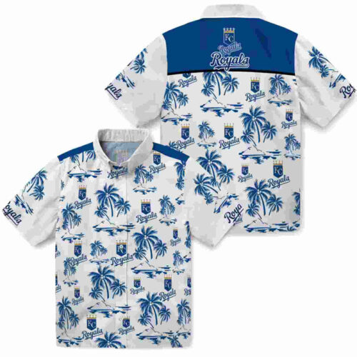 Palm Island Print Royal Blue White Kansas City Royals Hawaiian Shirt