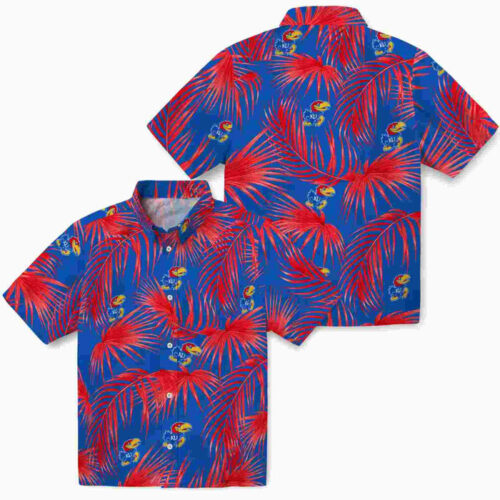Leafy Palms Blue Kansas Jayhawks Hawaiian Shirt