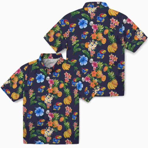 Hibiscus And Fruit Navy Blue Kansas Jayhawks Hawaiian Shirt