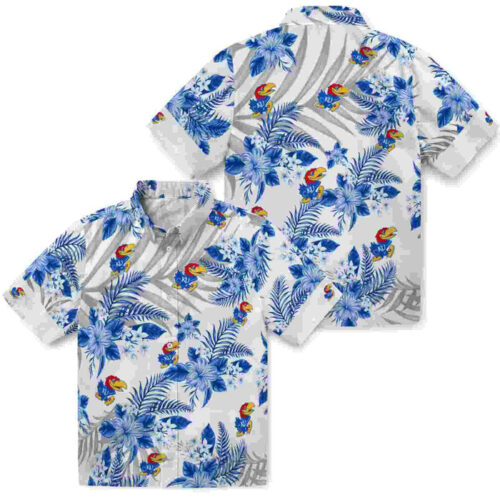 Hibiscus Palm Leaves Blue White Kansas Jayhawks Hawaiian Shirt