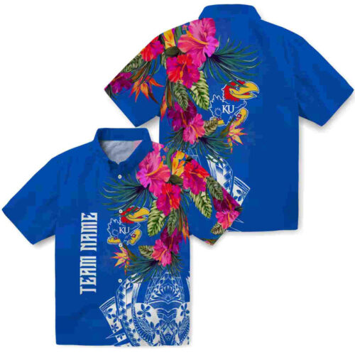 Floral Polynesian Blue Kansas Jayhawks Hawaiian Shirt