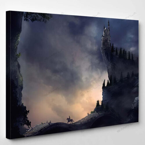 Fantasy Landscape Castle On Cliff Hill 1 - Fantasy Canvas Art Wall Decor