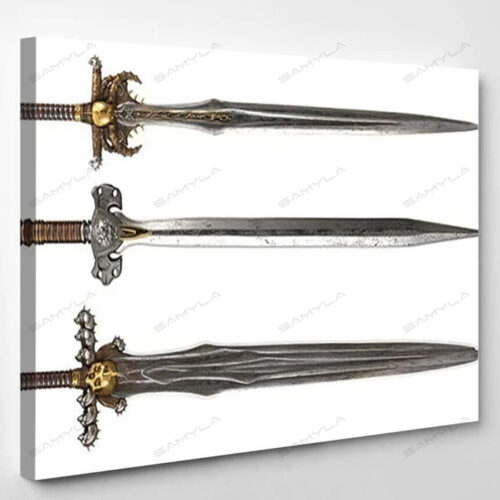 Swords On White Background 3D Illustration - Fantasy Canvas Art Wall Decor