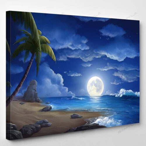 Moon Night Sea Fiction Concept Art - Fantasy Canvas Art Wall Decor