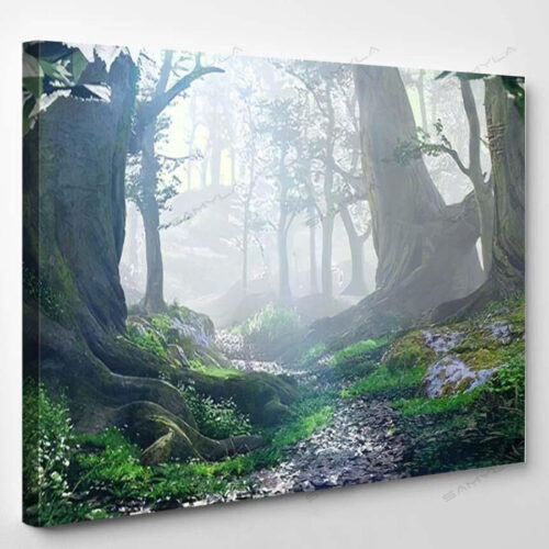 Path Through Magical Forest Sunrise Mysterious - Fantasy Canvas Art Wall Decor