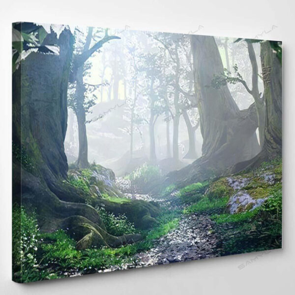 Path Through Magical Forest Sunrise Mysterious - Fantasy Canvas Art Wall Decor