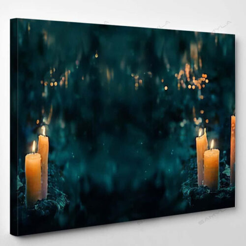 Fabulous Night Forest Magic Candles Dark 1 - Fantasy Canvas Art Wall Decor