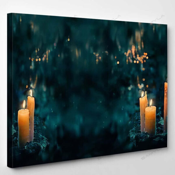Fabulous Night Forest Magic Candles Dark 1 - Fantasy Canvas Art Wall Decor