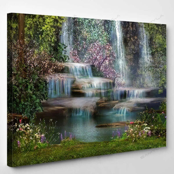 Magical Landscape Waterfalls Flowers Trees - Fantasy Canvas Art Wall Decor