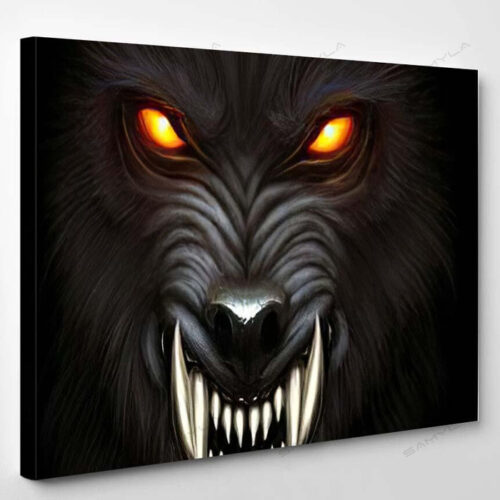 Angry Werewolf Face Darkness Digital Painting - Fantasy Canvas Art Wall Decor