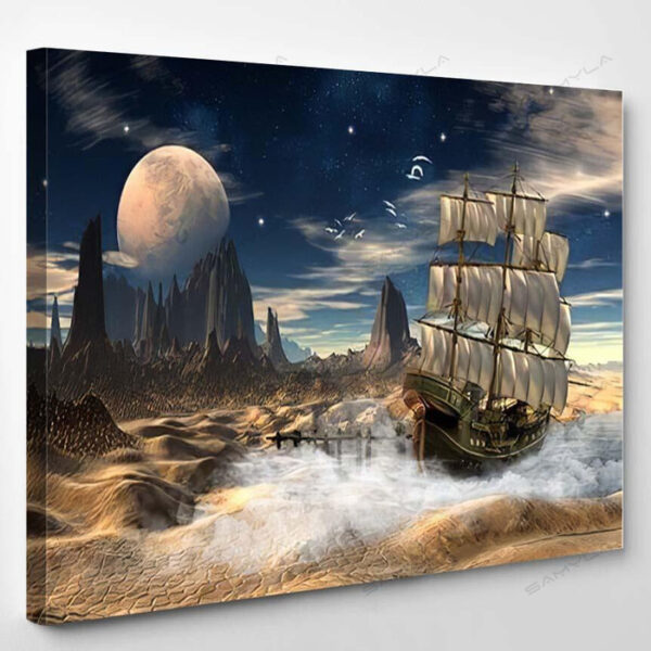 Fantasy Scene Ship Desert - Fantasy Canvas Art Wall Decor