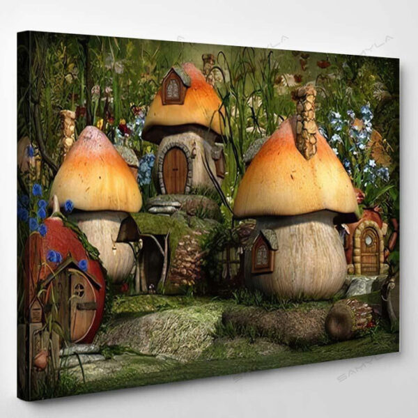 3D Computer Graphics Village Leprechaun Cottages - Fantasy Canvas Art Wall Decor