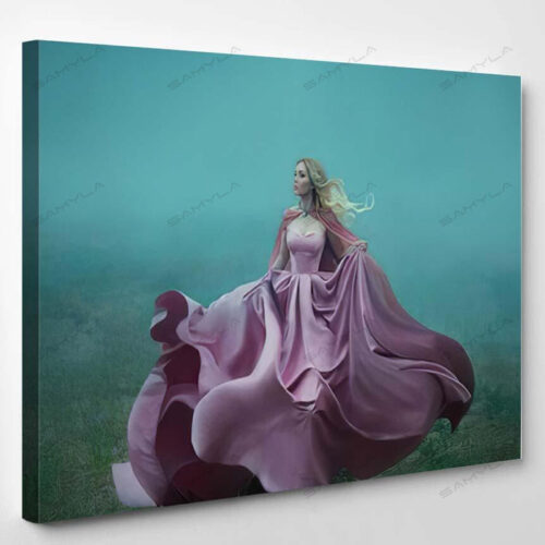 Artwork Young Scared Woman Running Blue - Fantasy Canvas Art Wall Decor
