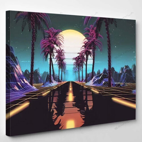 80S Retro Futuristic Scifi Background Retrowave - Galaxy Sky and Space Canvas Art Wall Decor