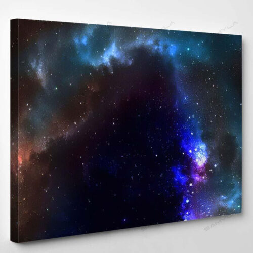 Space View Shiny Blue Nebula Digital - Galaxy Sky and Space Canvas Art Wall Decor