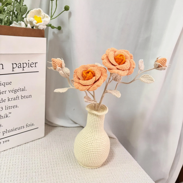 Crocheted Roses in Vase – Amigurumi Crochet Stuffed Animal Milnora - Image 3